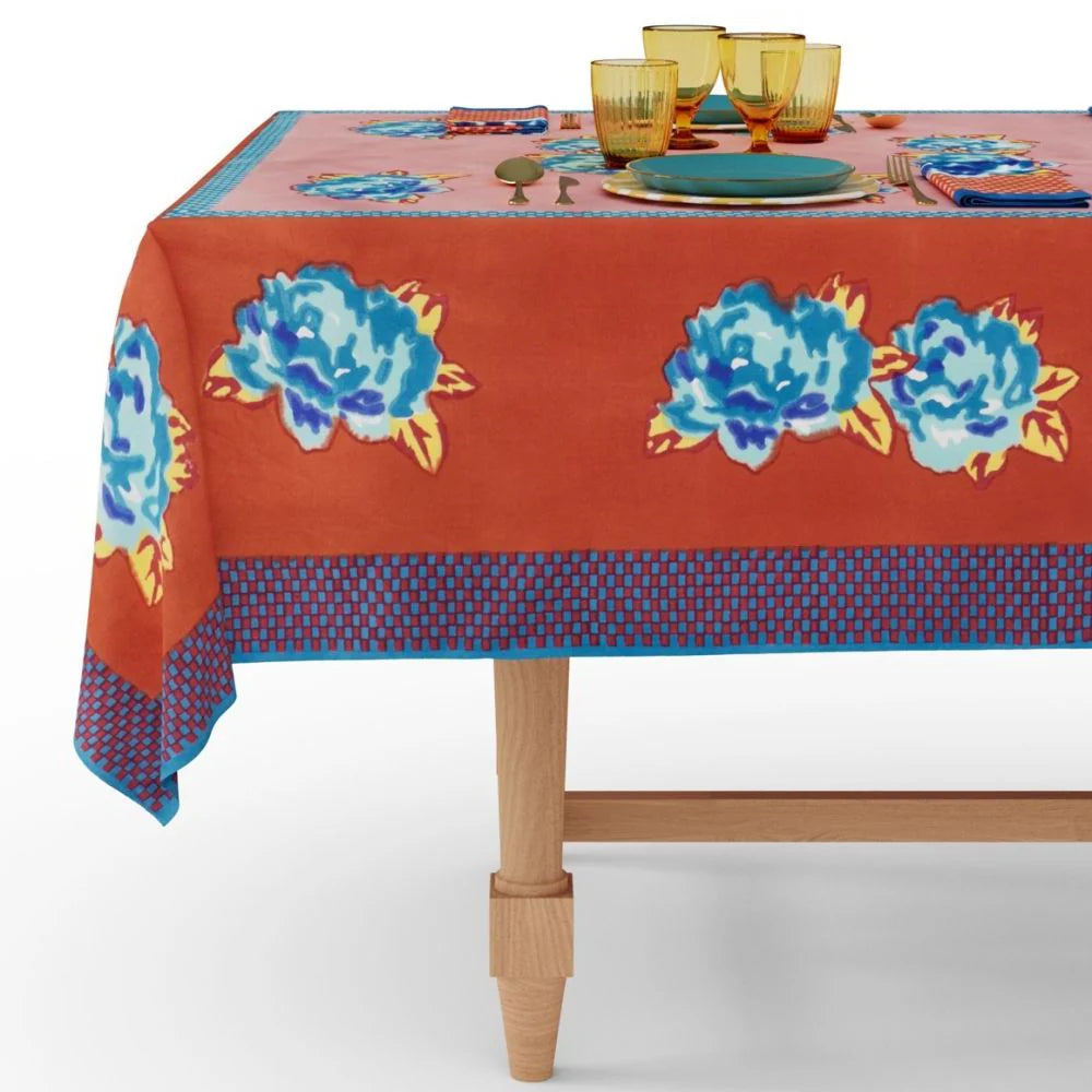 Double Peonia Rust-Old – Pink Tablecloth - 180X180 | Lisa Corti