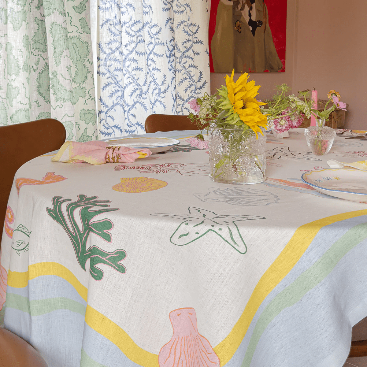 Lost in Thoughts of Ocean Tablecloth (Light Blue & White) - NojiNoji - Bon Ton goods