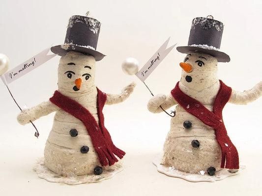 Melting Snowman - Vintage by Crystal | Vintage by Crystal Spun Cotton Ornament - Bon Ton goods