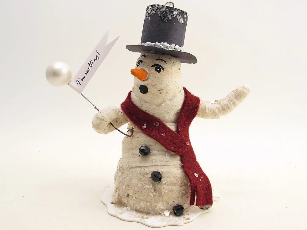 Melting Snowman - Vintage by Crystal | Vintage by Crystal Spun Cotton Ornament - Bon Ton goods