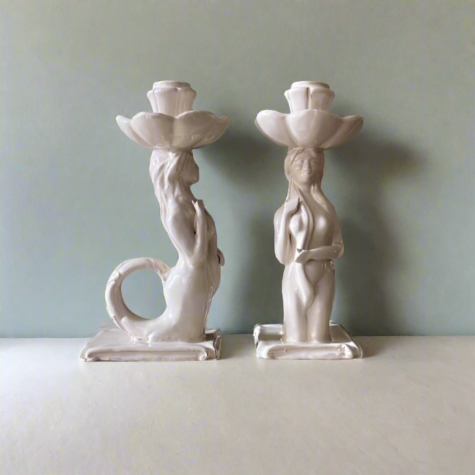 Sicilian Mermaid Candlestick - Cream Glaze