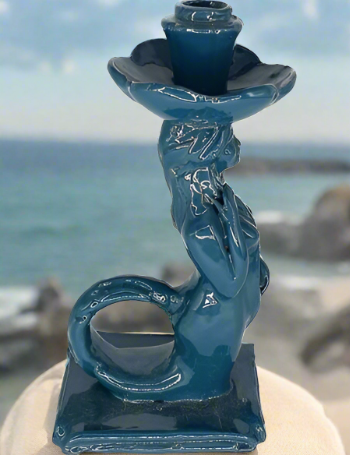 Sicilian Mermaid Candlestick in Ocean Teal