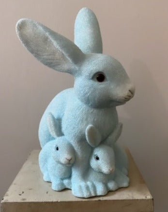Mother Bunny with Kit, Blue Beaded with White Detail - Ino Schaller - Bon Ton goods