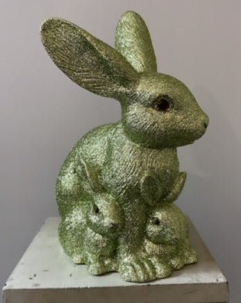 Mother Bunny with Kit, Moss Green Glitter- Ino Schaller - Bon Ton goods