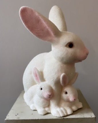 Mother Bunny with Kit, White Beaded with Pink Detail - Ino Schaller - Bon Ton goods