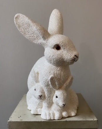 Mother Bunny with Kit, White Glitter- Ino Schaller - Bon Ton goods