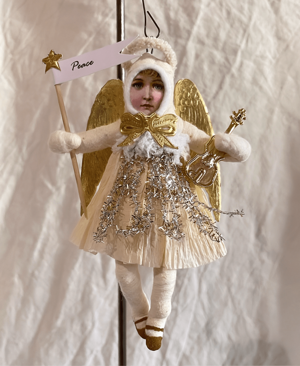 Musical Angel Ornament - Vintage by Crystal | Vintage by Crystal Spun Cotton Ornament - Bon Ton goods