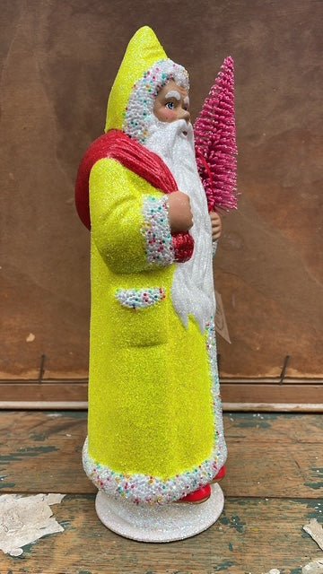Neon Yellow Santa With Sugar Beaded Edge, Red Bag/Boots & Hot Pink Tree | Ino Schaller - Bon Ton goods
