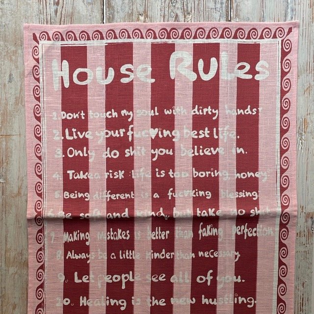 NojiNoji House Rules Tea Towel (Pink) - Bon Ton goods
