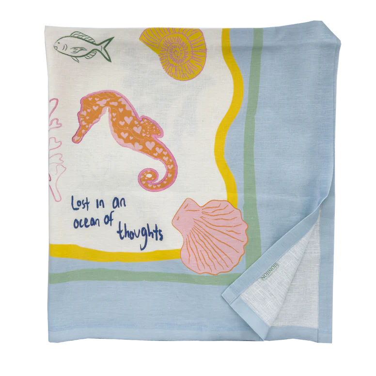 Lost in Thoughts of Ocean Tablecloth (Light Blue & White) - NojiNoji