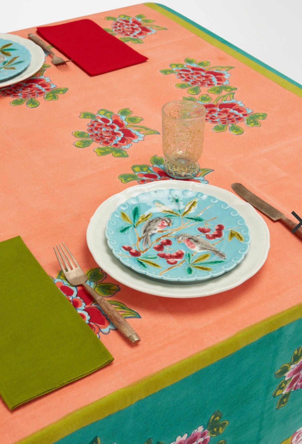 Ortensia Peach Emerald - Cotton Cloth - Bon Ton goods