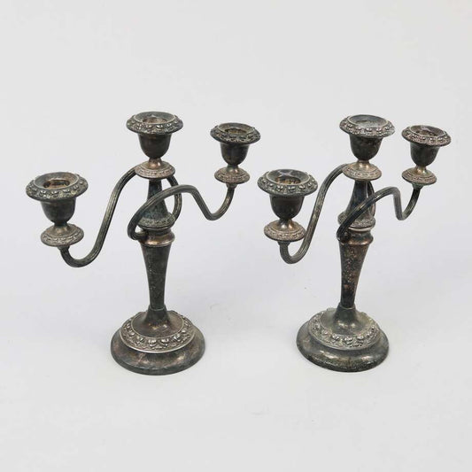 Pair of English Nickel Silver Three-Light Candelabra - Bon Ton goods