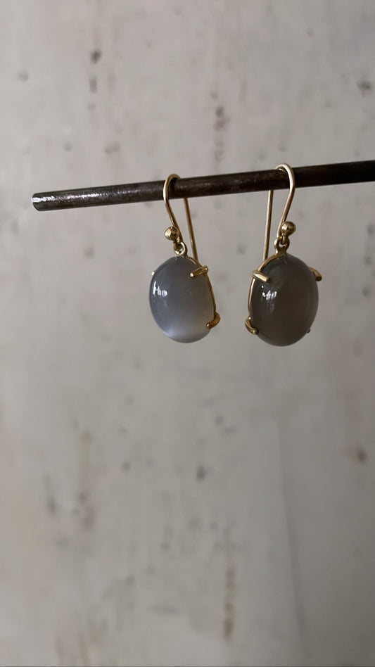Pale Grey Oval Moonstone Earrings - Bon Ton goods