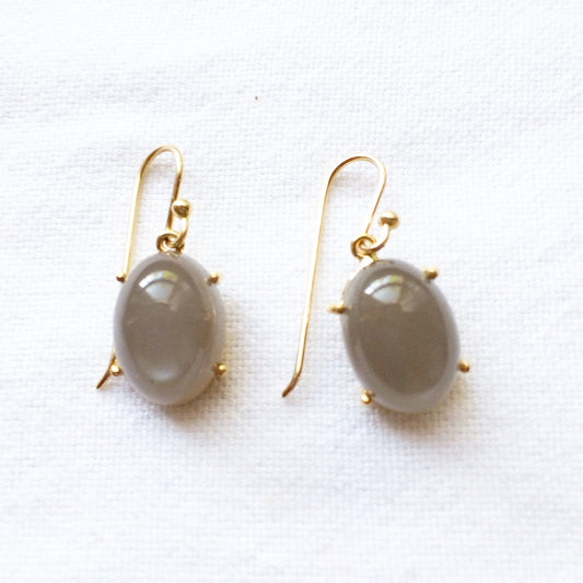 Pale Grey Oval Moonstone Earrings - Bon Ton goods