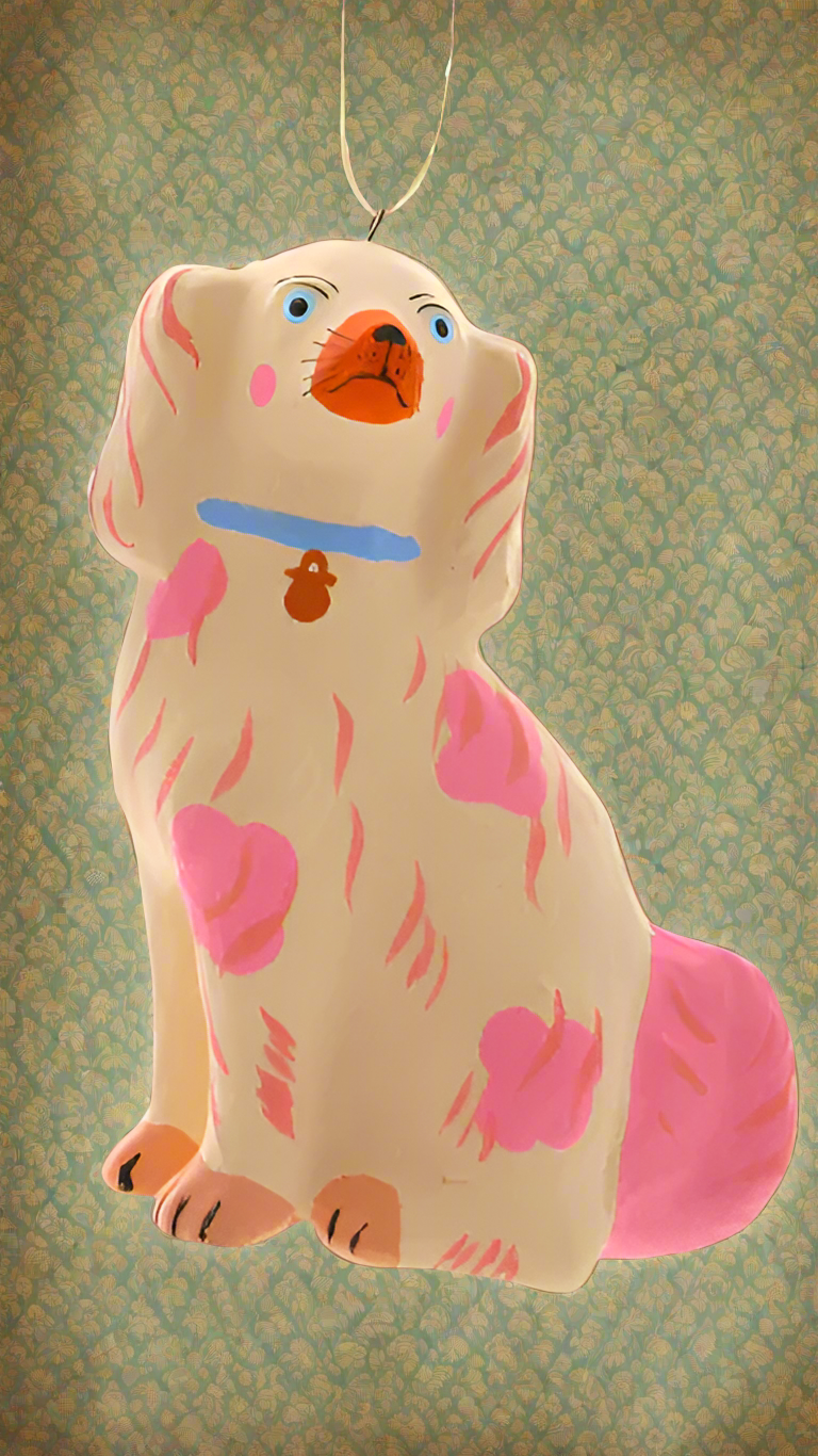 Pastel Staffordshire Dog - Cream and Pink