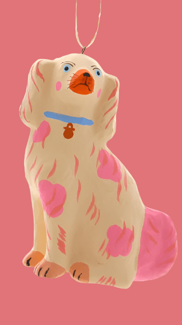 Pastel Staffordshire Dog - Cream And Pink Christmas Ornament - Bon Ton goods