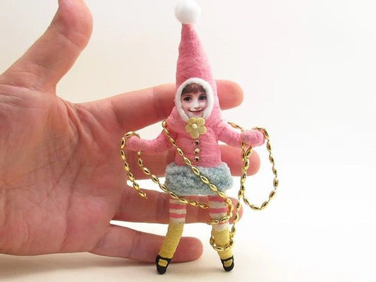 Pink Decorating Elf | Vintage by Crystal Spun Cotton Ornament - Bon Ton goods