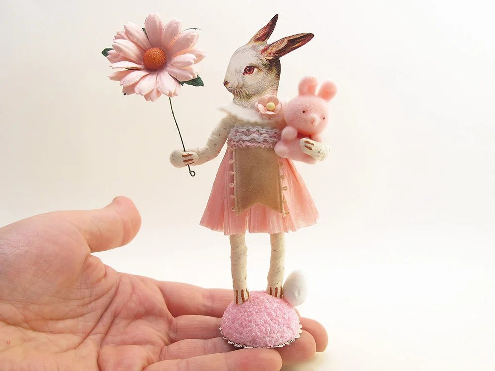 Pink Pretty Bunny Figure | Vintage by Crystal Spun Cotton Ornament - Bon Ton goods
