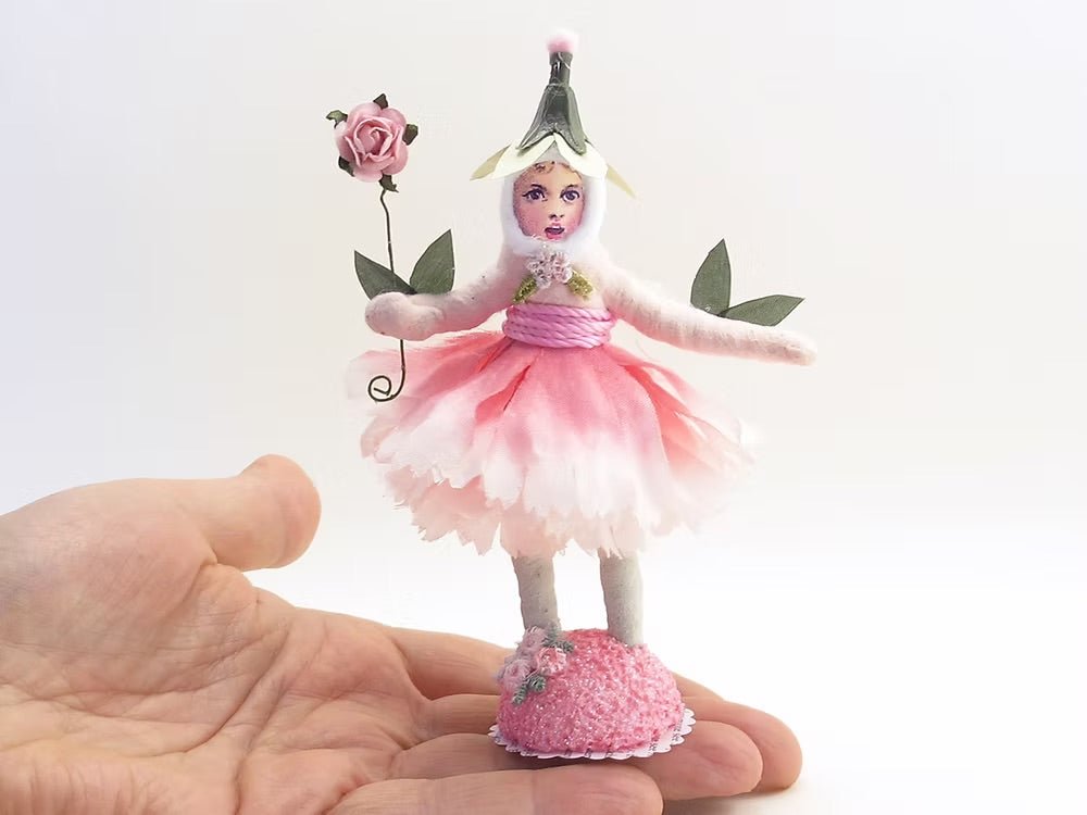 Pink Rose Petal Girl | Vintage by Crystal Spun Cotton Ornament - Bon Ton goods