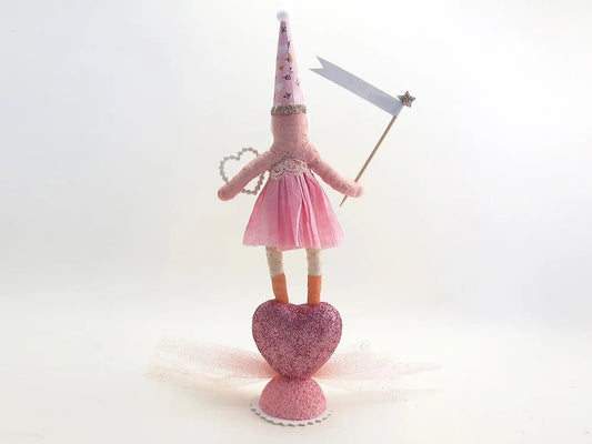 Pink Standing Heart Rock Girl Figure | Vintage by Crystal Spun Cotton Ornament - Bon Ton goods