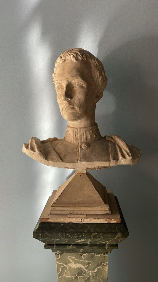 Plaster and Wood Bust, Prince Leopold of Belgium (King Leopold III.) 1925 - Bon Ton goods