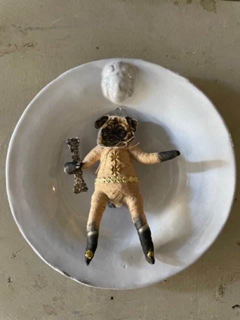 Pug no. 3 | Vintage by Crystal Spun Cotton Ornament - Bon Ton goods