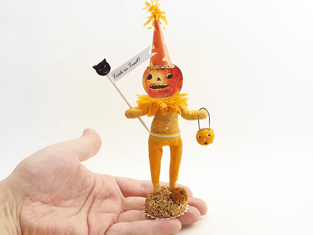 Pumpkin Man Figure | Vintage by Crystal Spun Cotton Ornament - Bon Ton goods