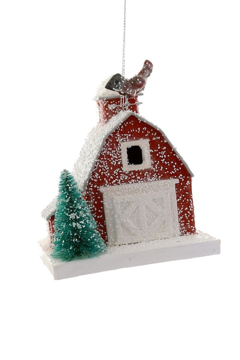 Red Barn with Chicken Christmas Ornament by Cody Foster