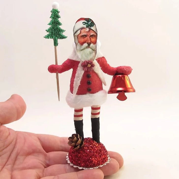 Red Jingle Bell Santa Figure - Vintage Inspired Spun Cotton | Vintage by Crystal Spun Cotton Ornament - Bon Ton goods