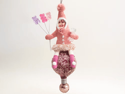 Red Popcorn Ball Elf Ornament | Vintage by Crystal Spun Cotton Ornament - Bon Ton goods
