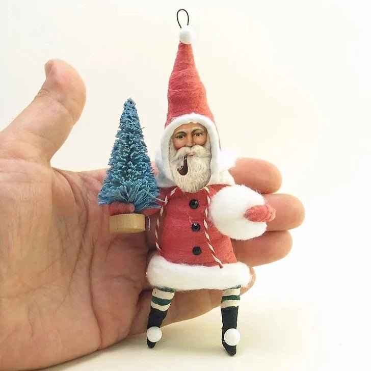 Red Santa Ornament - Vintage Inspired Spun Cotton - Bon Ton goods