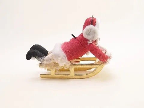 Red Sledding Child - Vintage Inspired Spun Cotton | Vintage by Crystal Spun Cotton Ornament - Bon Ton goods