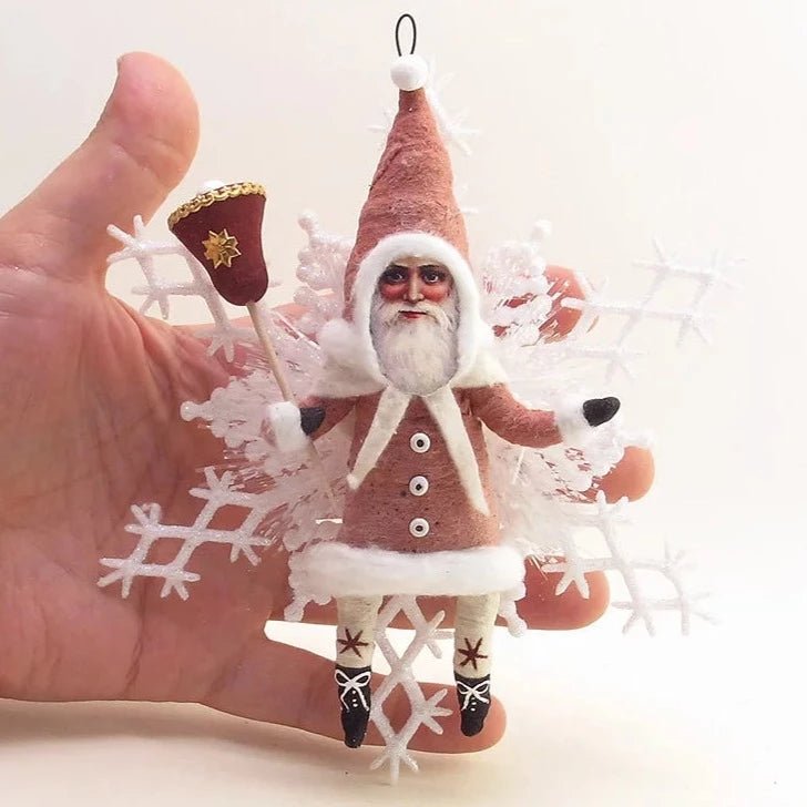Red Snowflake Santa Ornament - Vintage Inspired Spun Cotton - Bon Ton goods