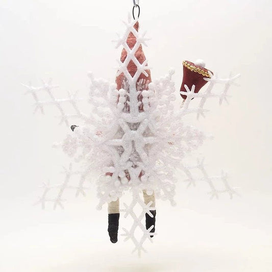 Red Snowflake Santa Ornament - Vintage Inspired Spun Cotton - Bon Ton goods