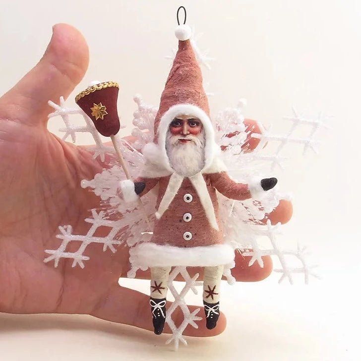 Red Snowflake Santa Ornament - Vintage Inspired Spun Cotton | Vintage by Crystal Spun Cotton Ornament - Bon Ton goods