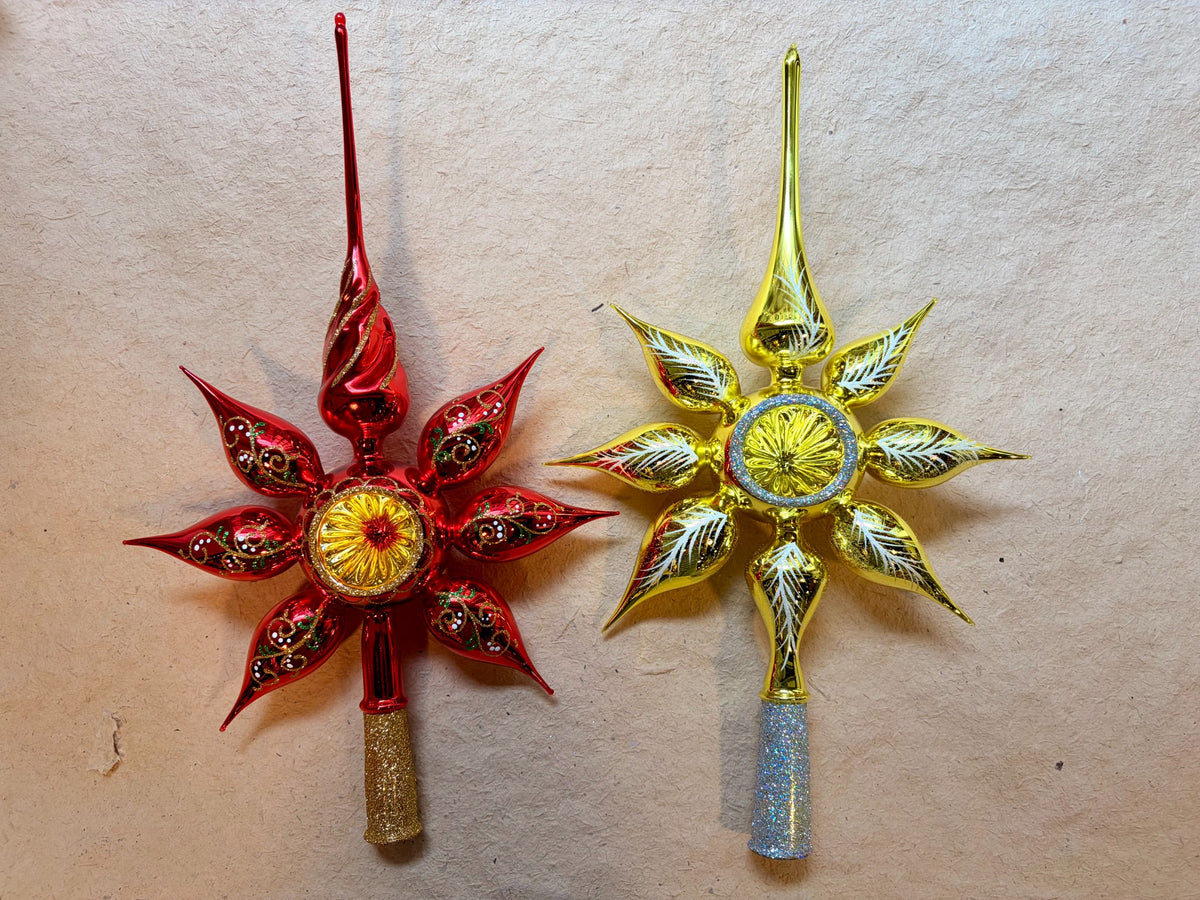 Red and Yellow Star Tree Toppers by Nostalgie Christbaumschmuck