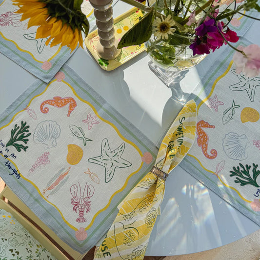 Lost in Thoughts of Ocean Placemat (Light Blue & White) - NojiNoji