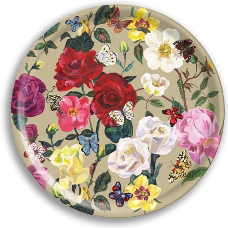 Roses Birch Wood Round Tray - Bon Ton goods