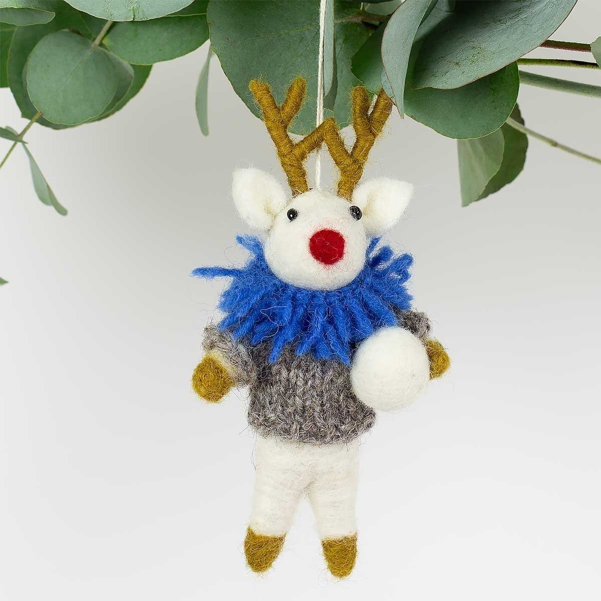 Rudolf with Blue Scarf Ornament | Christmas Ornament - Bon Ton goods