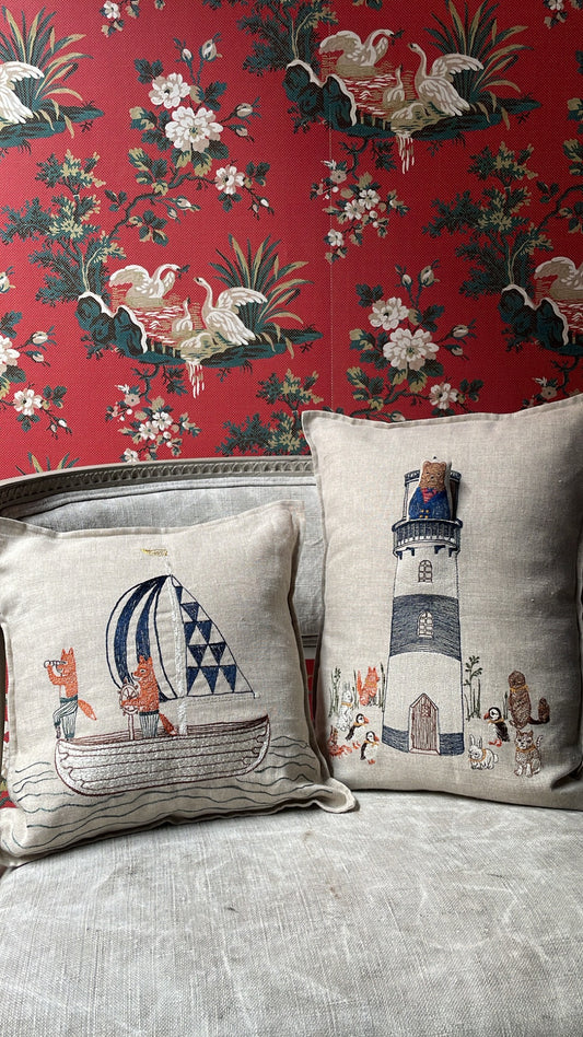 Sailing Foxes and Lighthouse Friends pillows by Coral & Tusk styled at BON TON goods