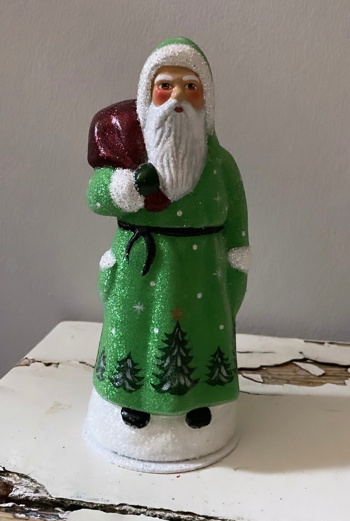 Santa Green Beaded Coat with Hand Painted Tree Motif | Ino Schaller - Bon Ton goods