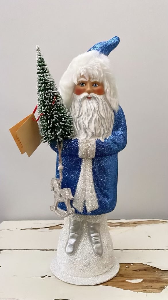 Santa no. 18 - Beaded True Blue with Silver Trim and Rocking Horse Decor | Ino Schaller - Bon Ton goods