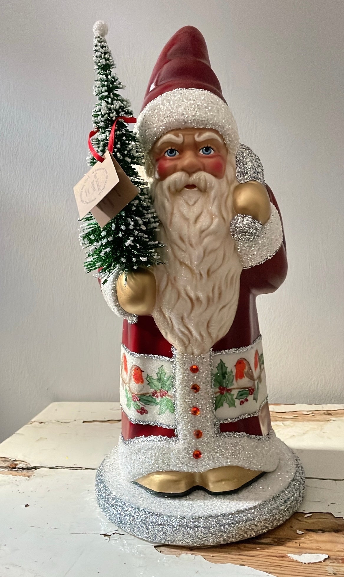 Santa no. 4 - Glossy Red with White Beaded Trim and Hand Painted Coat - Ino Schaller - Bon Ton goods