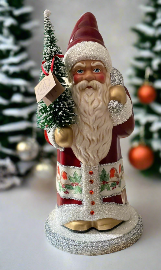 Santa no. 4 - Glossy Red with White Beaded Trim and Hand Painted Coat | Ino Schaller