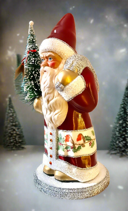 Santa no. 4 - Glossy Red with White Beaded Trim and Hand Painted Coat | Ino Schaller - Bon Ton goods
