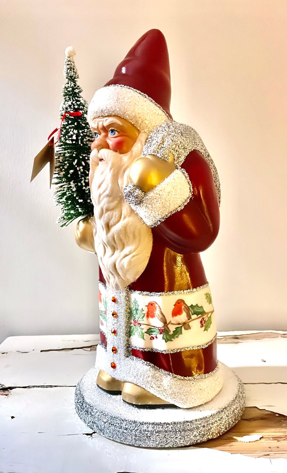 Santa no. 4 - Glossy Red with White Beaded Trim and Hand Painted Coat - Ino Schaller - Bon Ton goods