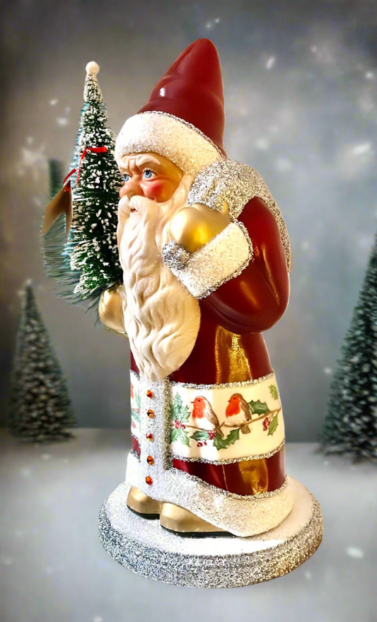 Santa no. 4 - Glossy Red with White Beaded Trim and Hand Painted Coat | Ino Schaller