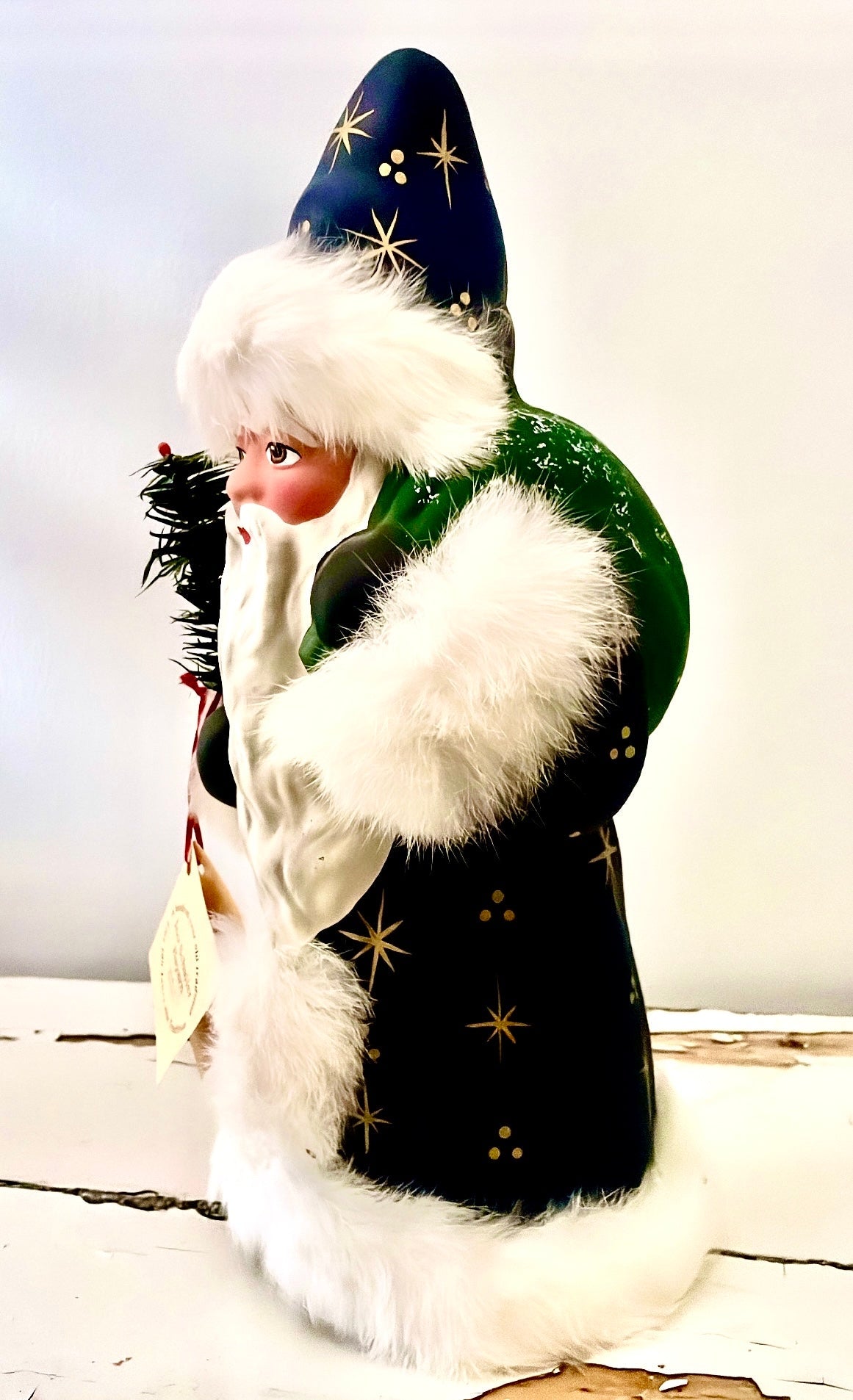 Santa no. 9 - Dark Blue Painted Coat with White Fur Trim, and Hand Painted Star Motif - Ino Schaller - Bon Ton goods