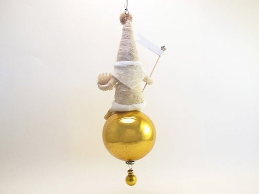 Santa On Glass Ball | Vintage by Crystal Spun Cotton Ornament - Bon Ton goods