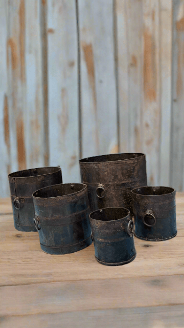 Set of 5 Antique Metal Buckets - Bon Ton goods